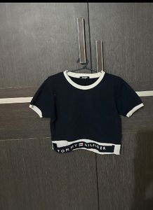 Navy Blue Stylish Crop Top with White Border