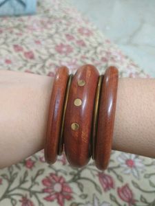 Wooden Bangle Set with Brass Accents