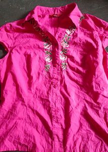 Pink Embroidered Collared Shirt