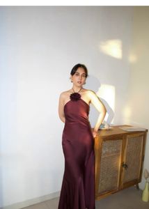 Wine Halter Neck Dress