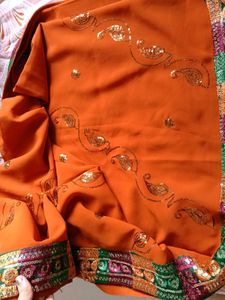 Rust colour Saree Sequin work and embroidery