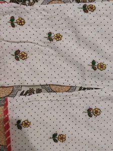White Polka Dot Kurta with Embroidered Neckline