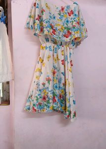 White Georgette Dress With Colourful Butterflies