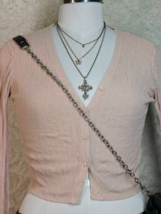 Cute Pink Button-Up Cardigan