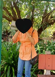 Orange Cotton Tie-Waist Shirt