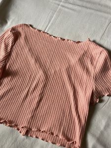 Cute Pink Cropped Ribbed Top