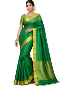 Elegant Green Silk Saree with Gold Border
