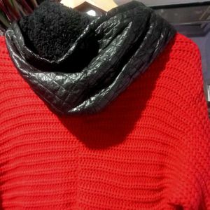 Red Knit Zip-Up Hoodie