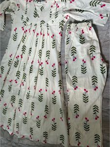 White Floral Print Kurta Set