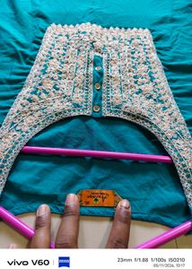Teal Kurti with Embellished Neckline