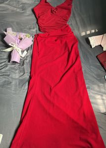 SAVANA Red Ruched Sheer Cutout Mermaid Maxi Dress
