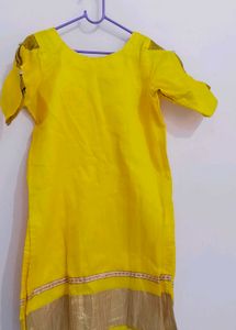 Bright Yellow Kurti Skirt With Dupatta