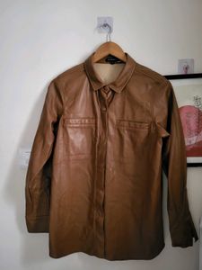 Chic Brown Faux Leather Jacket