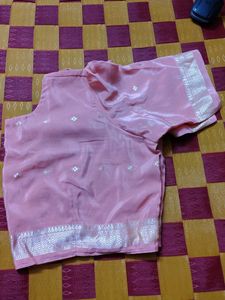 Pink Silk Lehenga with Silver Border