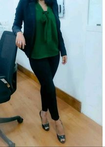 Green Sheer Tie Neck Top