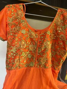 Elegant Orange Embroidered Anarkali