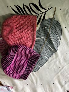 Knit  Hats with Flower Detail (Set of 2)