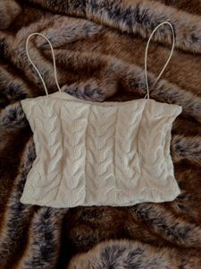 ZARA Cream Cable Knit Cropped Top