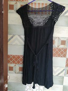 Black Crochet Detail Mini Dress