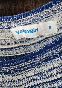 Boho Blue &amp; White Print Off-Shoulder Top