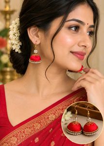 Red Silk Thread Jhumka Earrings