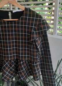 ZARA Plaid Ruffle Peplum Top