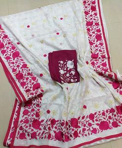 Brand New White &amp; Pink Embroidered Saree