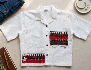 Unique White Embroidered Crop Top