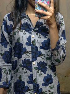 Blue Floral Print Kurta with plazzo