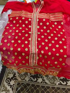 unstitched Red Embroidered Kurta Set