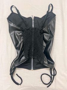 Black Faux Leather Corset Top