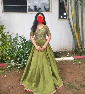 Elegant Olive Green Embroidered Gown