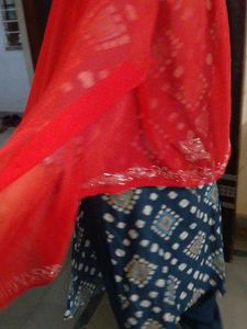Vibrant Red Dupatta with Embellished Kurti