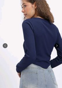 Navy Blue Long Sleeve Cropped Top
