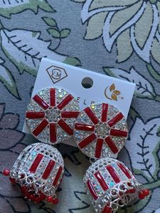 earrings jhumka red