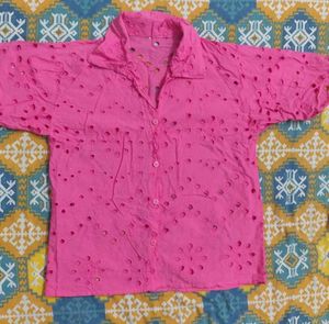 Pink Cotton Eyelet Shorts Set