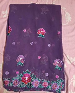 Beautiful Purple Floral Rich Embroidery Saree