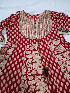 Red Floral Kurta with Trouser