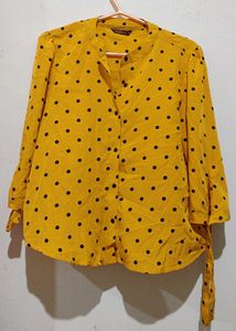 Yellow &amp; Black Print Shirt Style Top