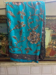 Teal &amp; Gold Sequin Indian Sari Blouse