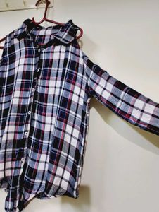 Cold Shoulder Plaid Top