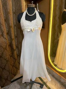 Elegant White Halter Neck Midi Dress