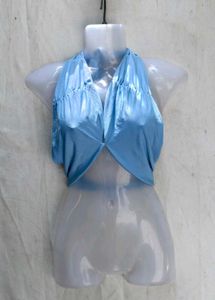 5116. Light Blue Halter Neck Crop Top
