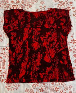 Vibrant Red & Black Abstract Print Top