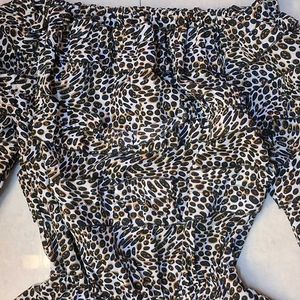 Leopard Print Off-Shoulder Ruffle Top