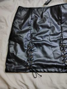 Black Faux Leather Lace-Up Mini Skirt