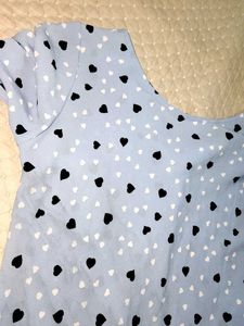 Light Blue Heart Print Bell Sleeve Top
