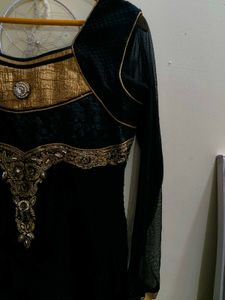 Elegant Black &amp; Gold Stone work Gown