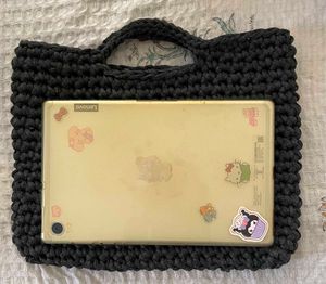 Handmade crochet Grey tote bag &amp; black pouch