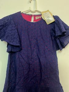 Girls Navy Blue Embroidered Gown